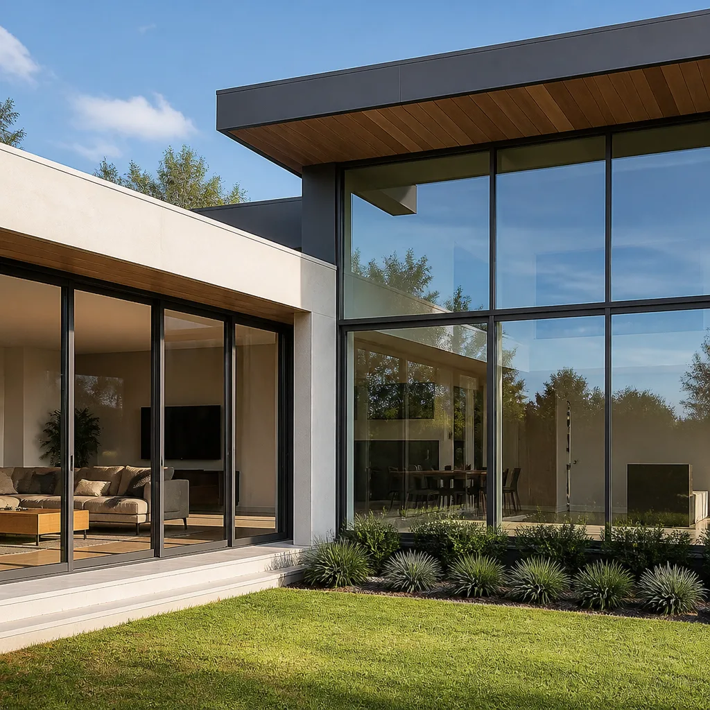 Modern luxury home featuring seamless floor-to-ceiling patio door installation
