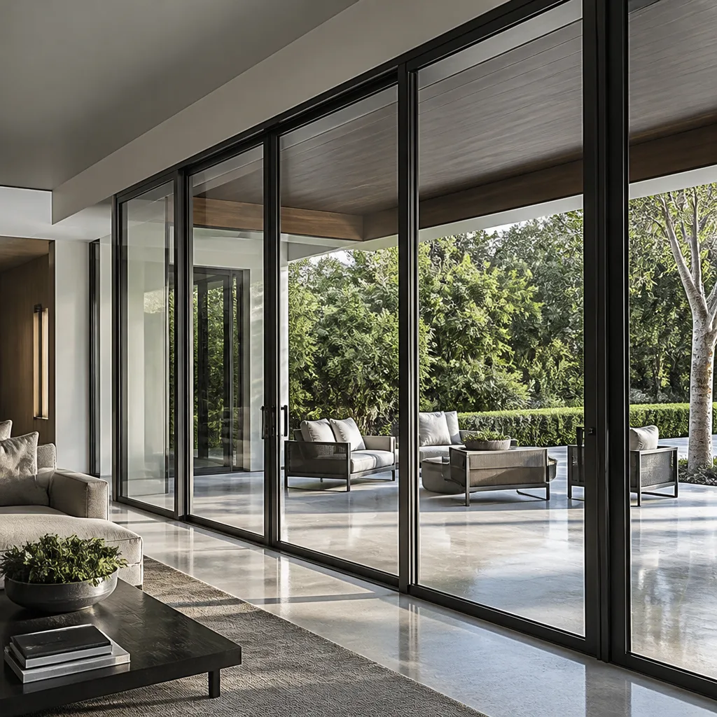 Modern floor-to-ceiling patio door installation in a luxury home